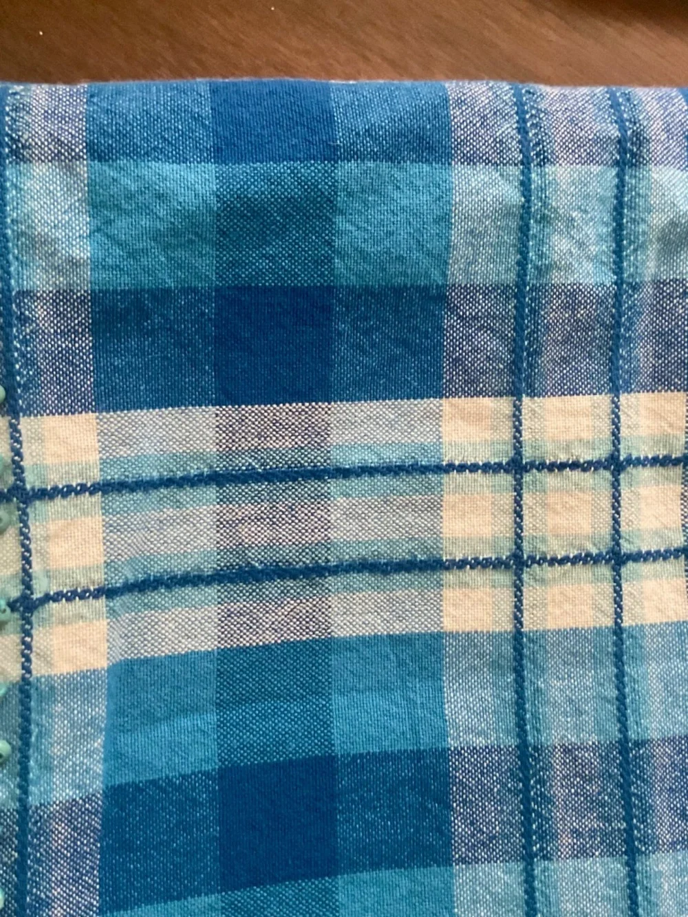 Sur La Table Blue Plaid Beaded Tablecloths 70x70 Set of 3